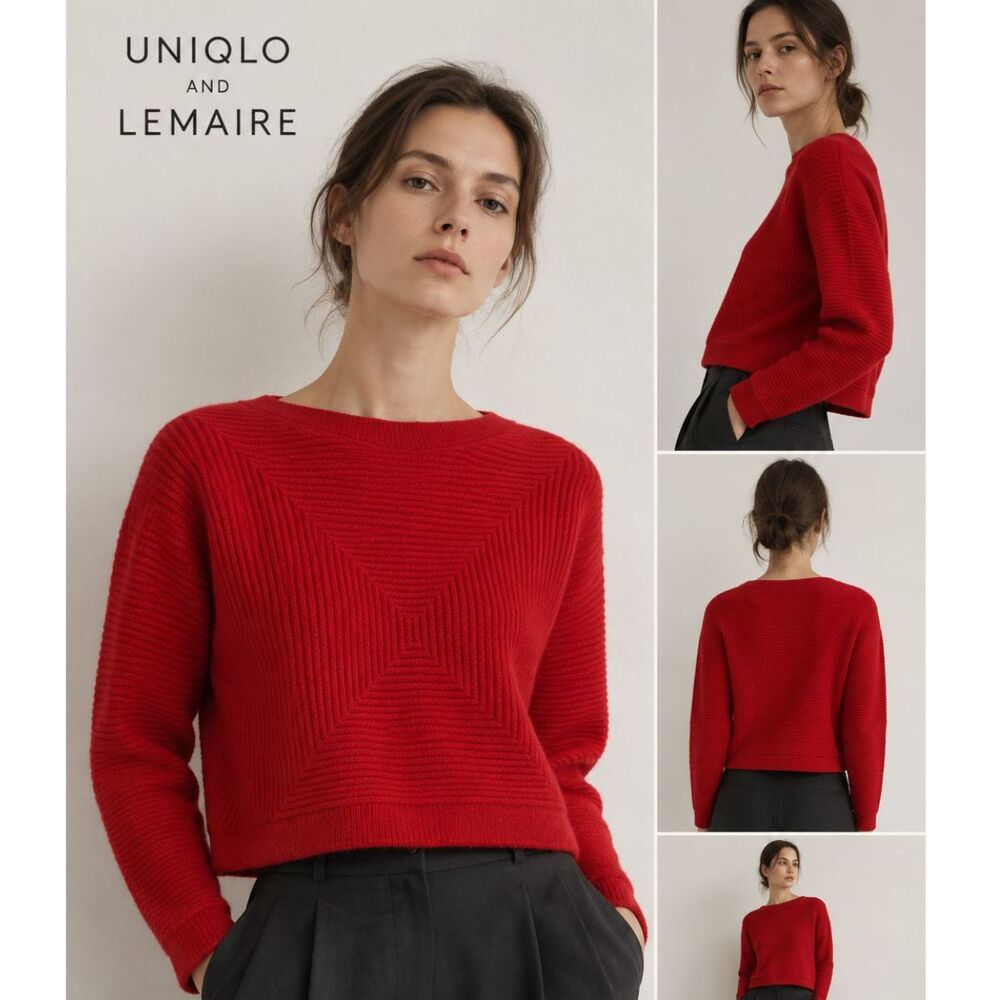 UNIQLO x LEMAIRE Women’s XS Red Wool Cashmere Textured Knit Sweater Cropped
